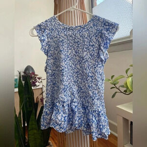 Lost & wander / shortsleeve shirt / blue and white / size small